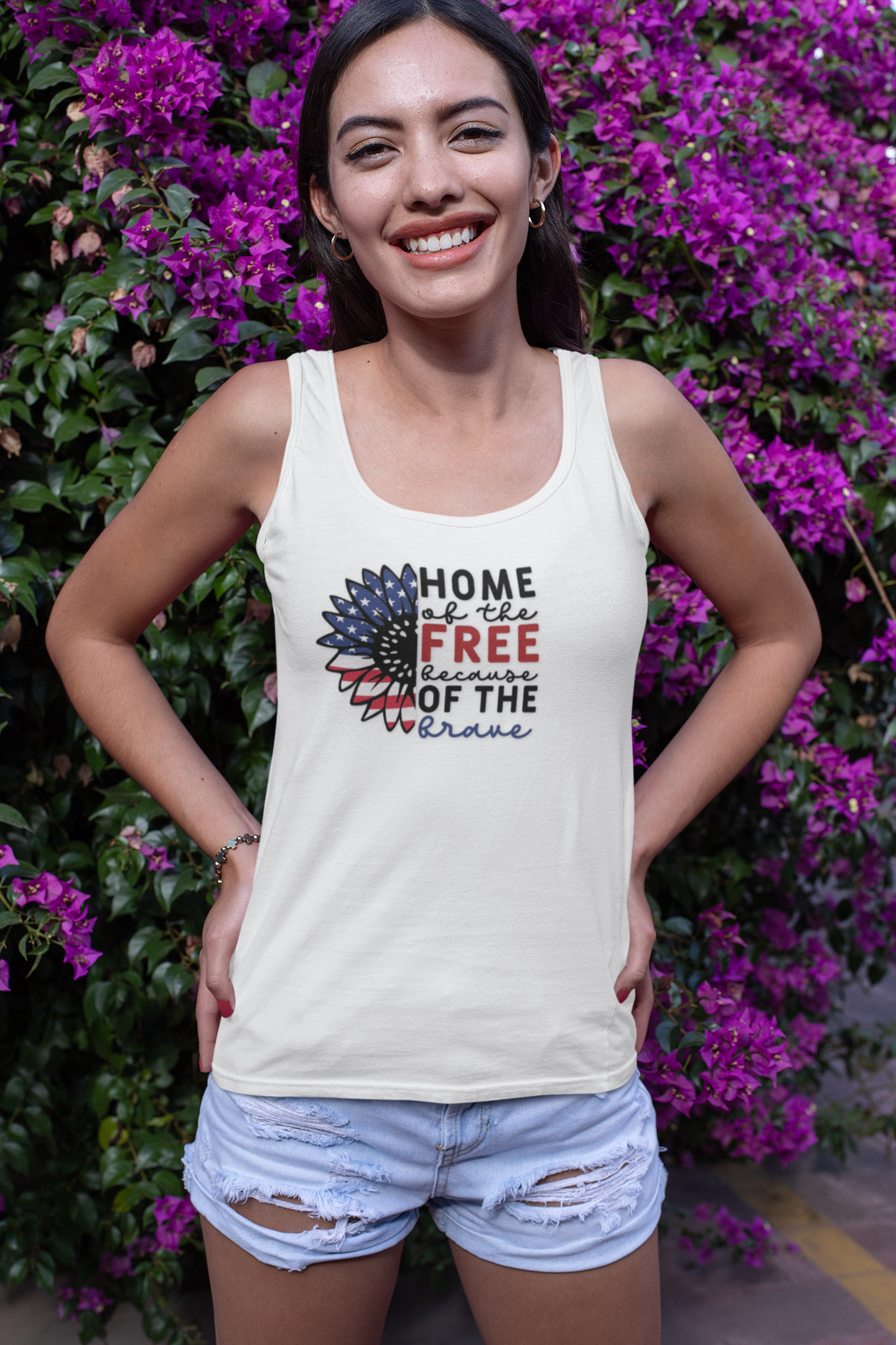 Home Free of the Brave Tank – Patriotic USA Flag Sleeveless Shirt for 4th of July & Freedom Lovers