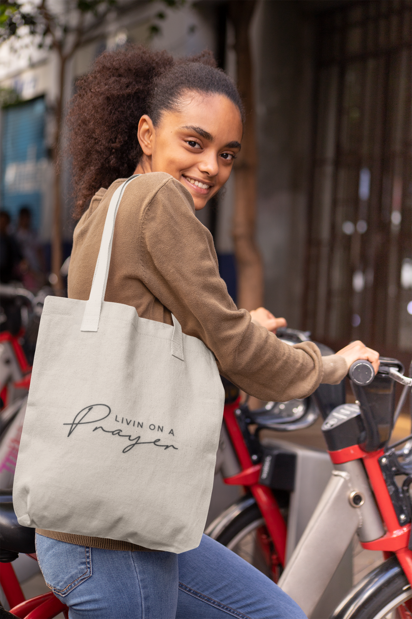 Livin’ on the Prayer Tote – Christian Canvas Bag for Bible Study, Church, & Everyday Errands
