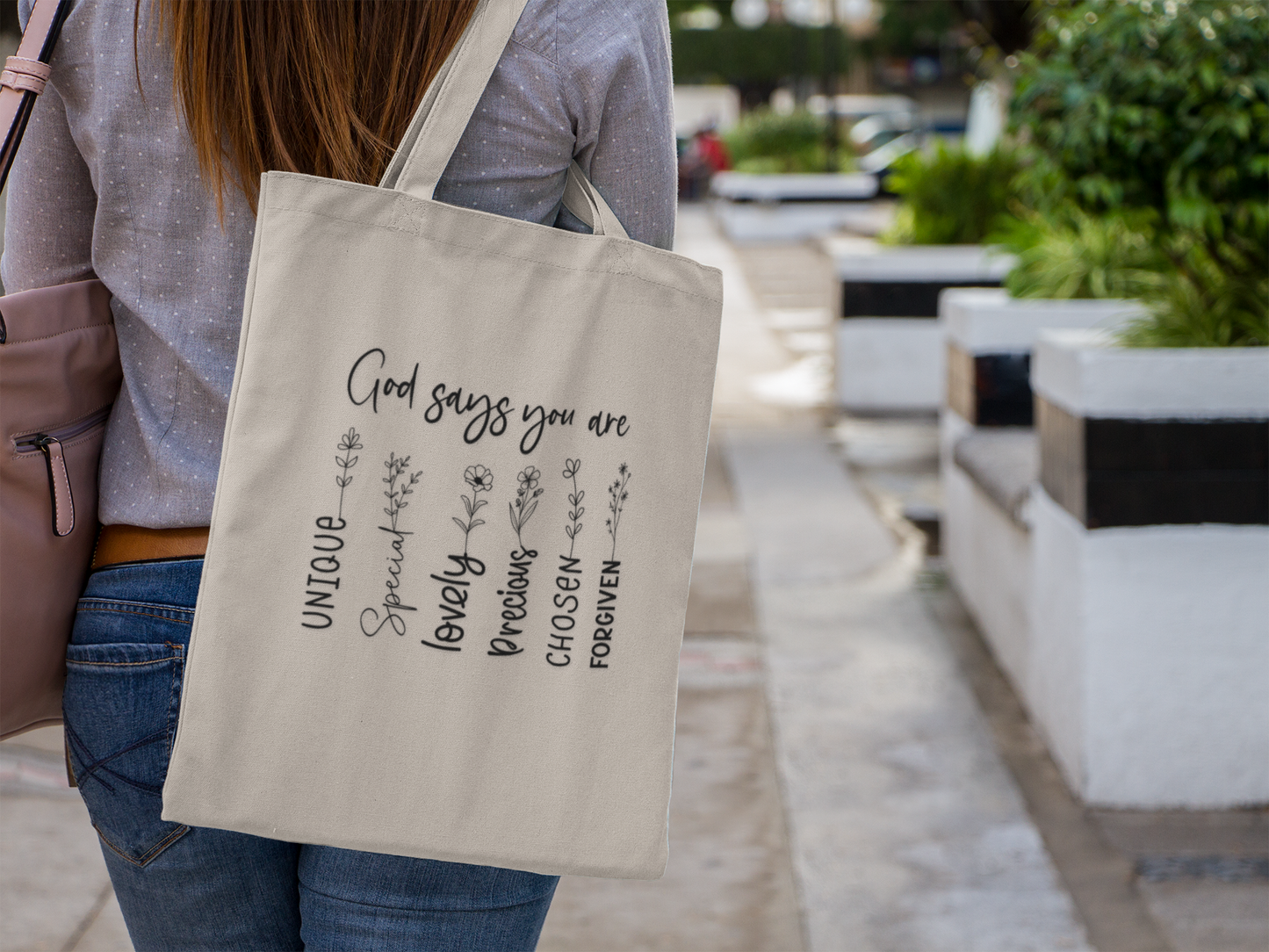 God Says You Are Unique Tote Bag – Christian Faith Floral Canvas Bag for Women & Believers