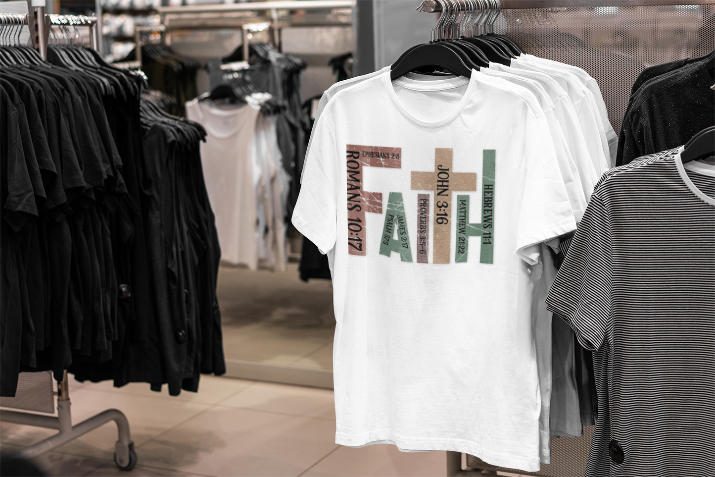 Faith Bible Verse T-Shirt – Unisex Christian Tee with 9 Scriptures | Cross Design Spiritual Encouragement Shirt