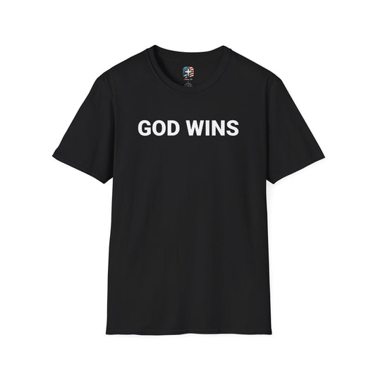 God Wins T-Shirt – Christian Faith Victory Shirt with Greenbeard Militia Back Print