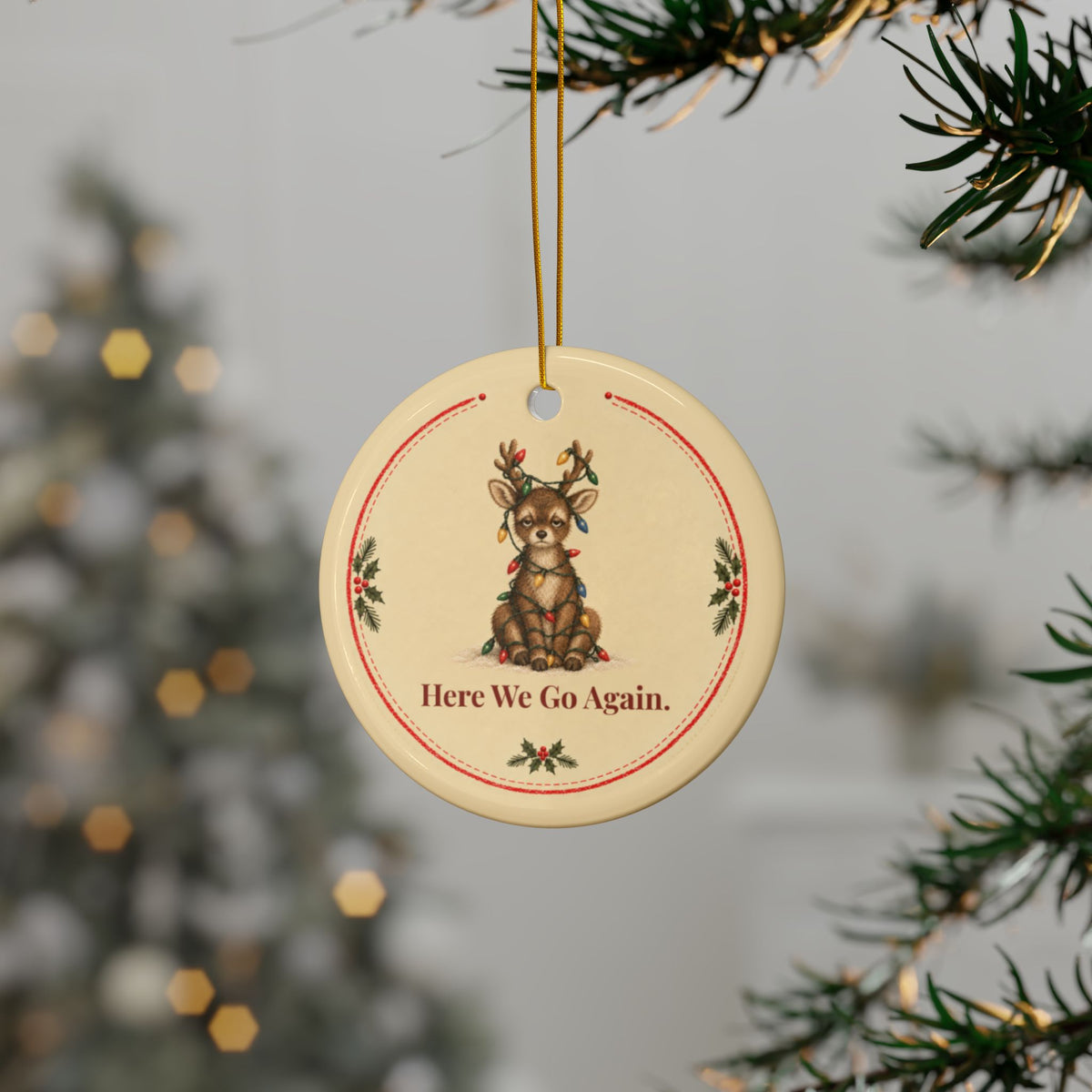 Funny reindeer Christmas ornament Here We Go Again, view 12