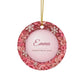 Personalized Pink Gingerbread House Ornament, Quilled Paper Look Ceramic Christmas Ornament with Name, Pink Christmas Gift
