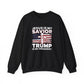 Jesus Is My Savior Trump Is My President Sweatshirt, Christian Patriotic Cross & Flag Pullover,  Conservative Faith-Based Unisex Crewneck