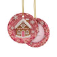 Personalized Pink Gingerbread House Ornament, Quilled Paper Look Ceramic Christmas Ornament with Name, Pink Christmas Gift