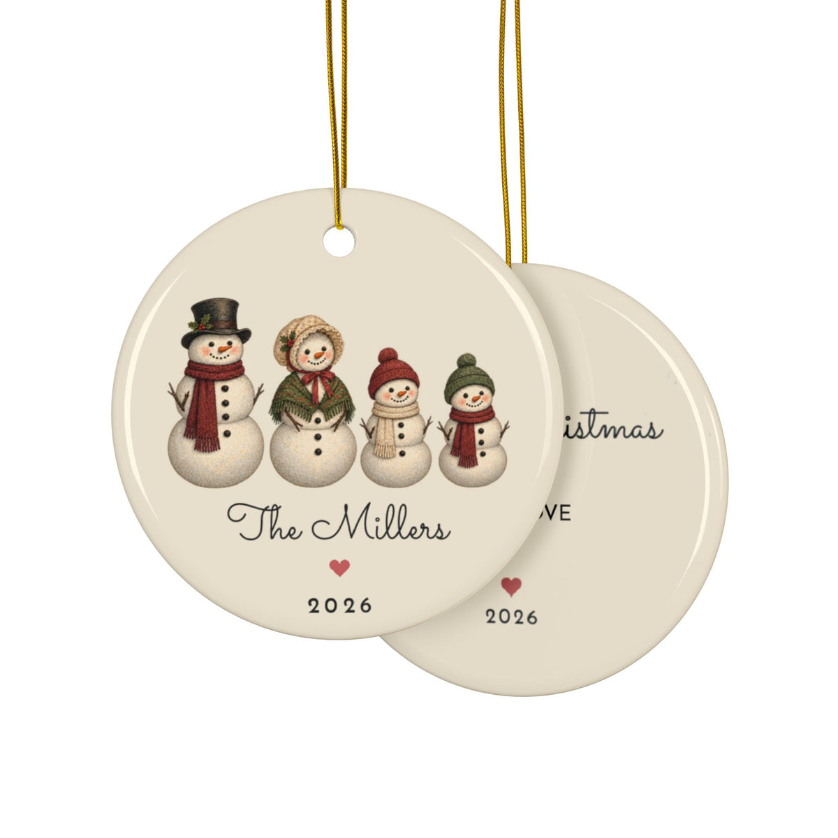 Personalized snowman family of 4 ornament, view 12