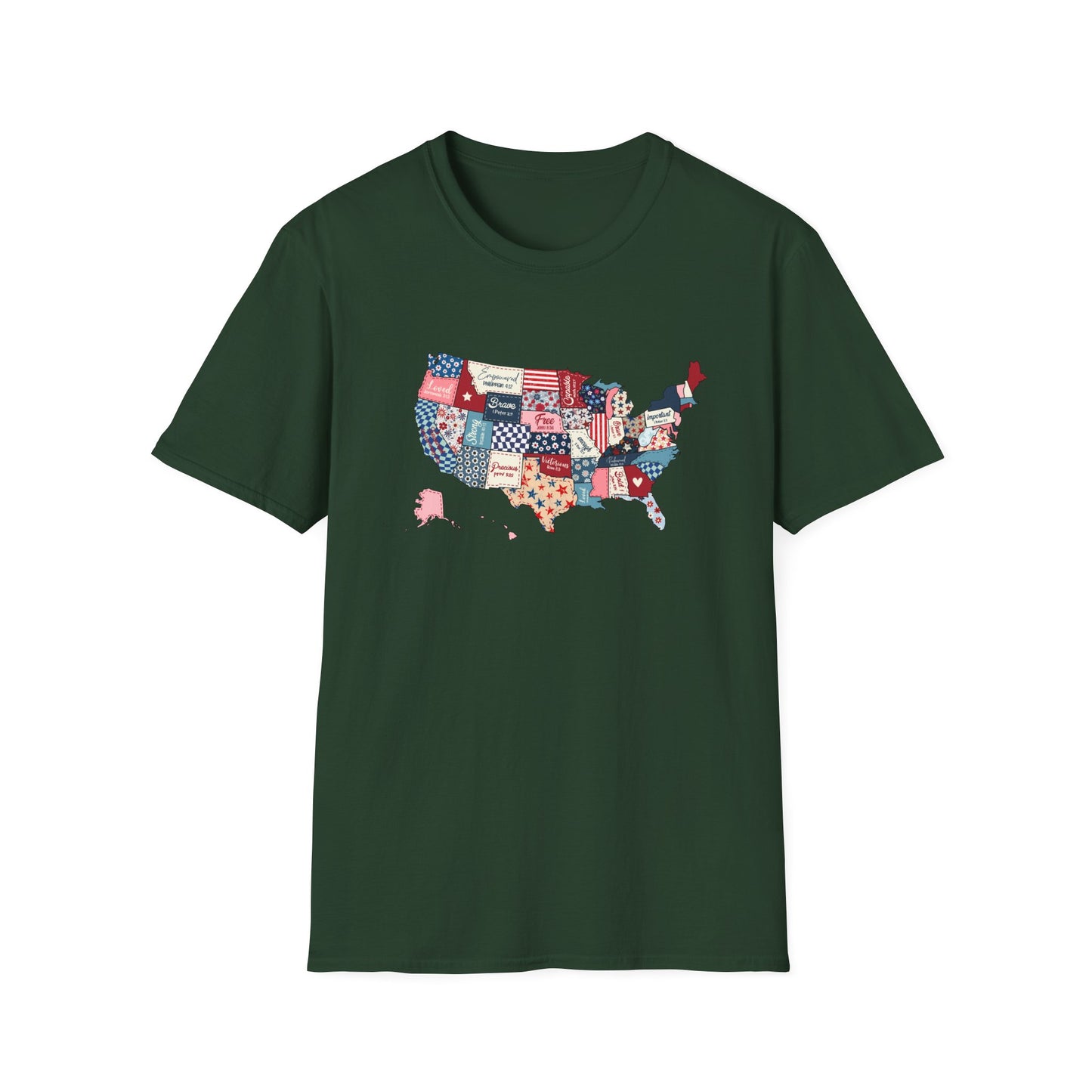 Loved Brave Strong Unisex T-Shirt Christian Patriotic USA Map Scripture Shirt for Men and Women