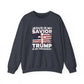 Jesus Is My Savior Trump Is My President Sweatshirt, Christian Patriotic Cross & Flag Pullover,  Conservative Faith-Based Unisex Crewneck