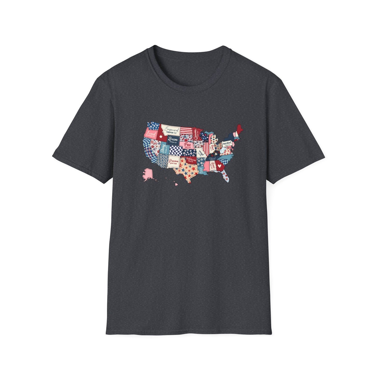 Loved Brave Strong Unisex T-Shirt Christian Patriotic USA Map Scripture Shirt for Men and Women
