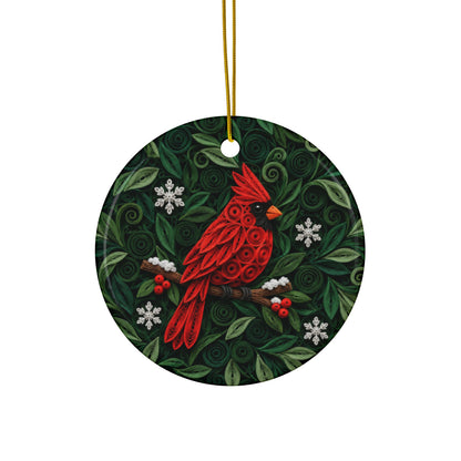 Cardinal Memorial Ornament, Personalized Name and Years, Cardinals Appear When Angels Are Near, Green Quilled Paper Look