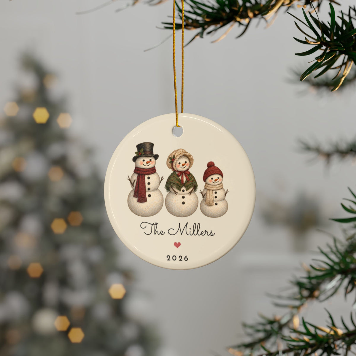 Personalized snowman family of 3 ornament, view 13