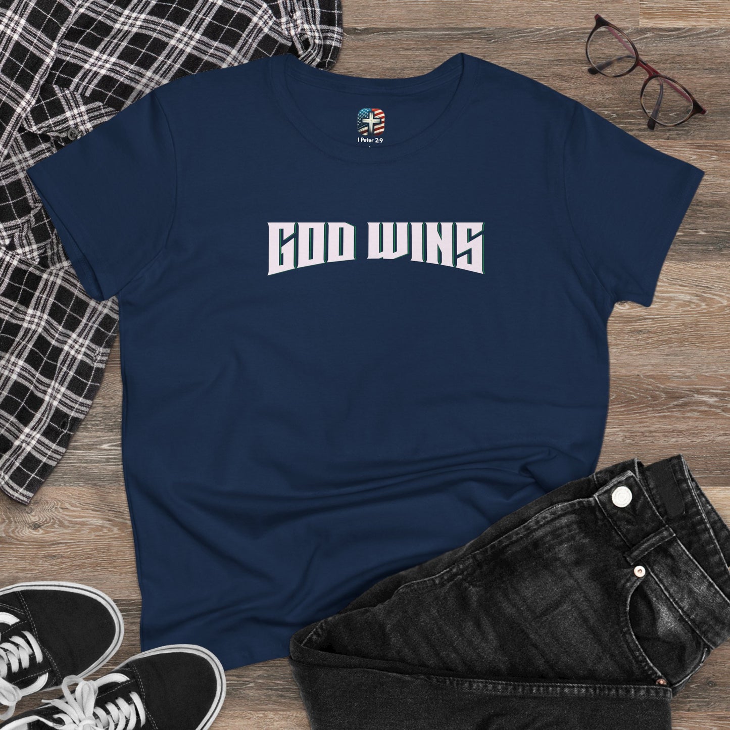 GreenBeard T-Shirt – God Wins Women’s Midweight Cotton Tee, Faith and Unity Apparel