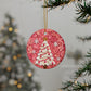 Personalized Pink Christmas Tree Ornament, Quilled Paper Look Ceramic Ornament with Name, White and Pink Christmas Gift