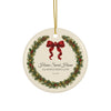 Personalized address Christmas ornament 2026, Home Sweet Home wreath, round ceramic