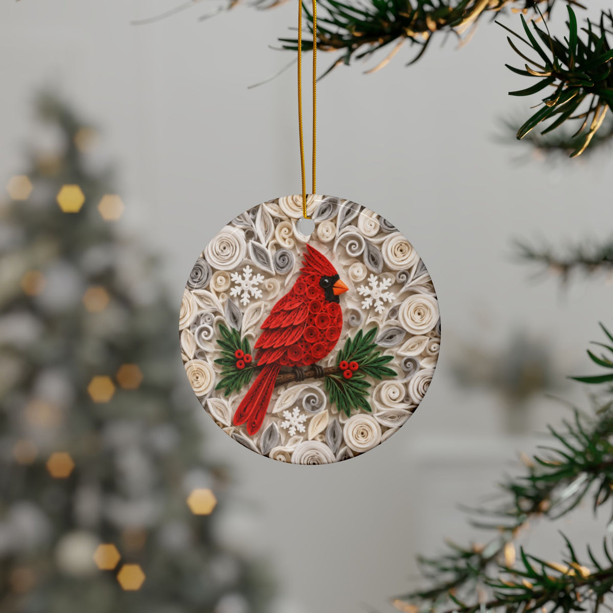 Cardinal Memorial Ornament, Personalized Name and Years, Cardinals Appear When Angels Are Near, Ivory Quilled Paper Look