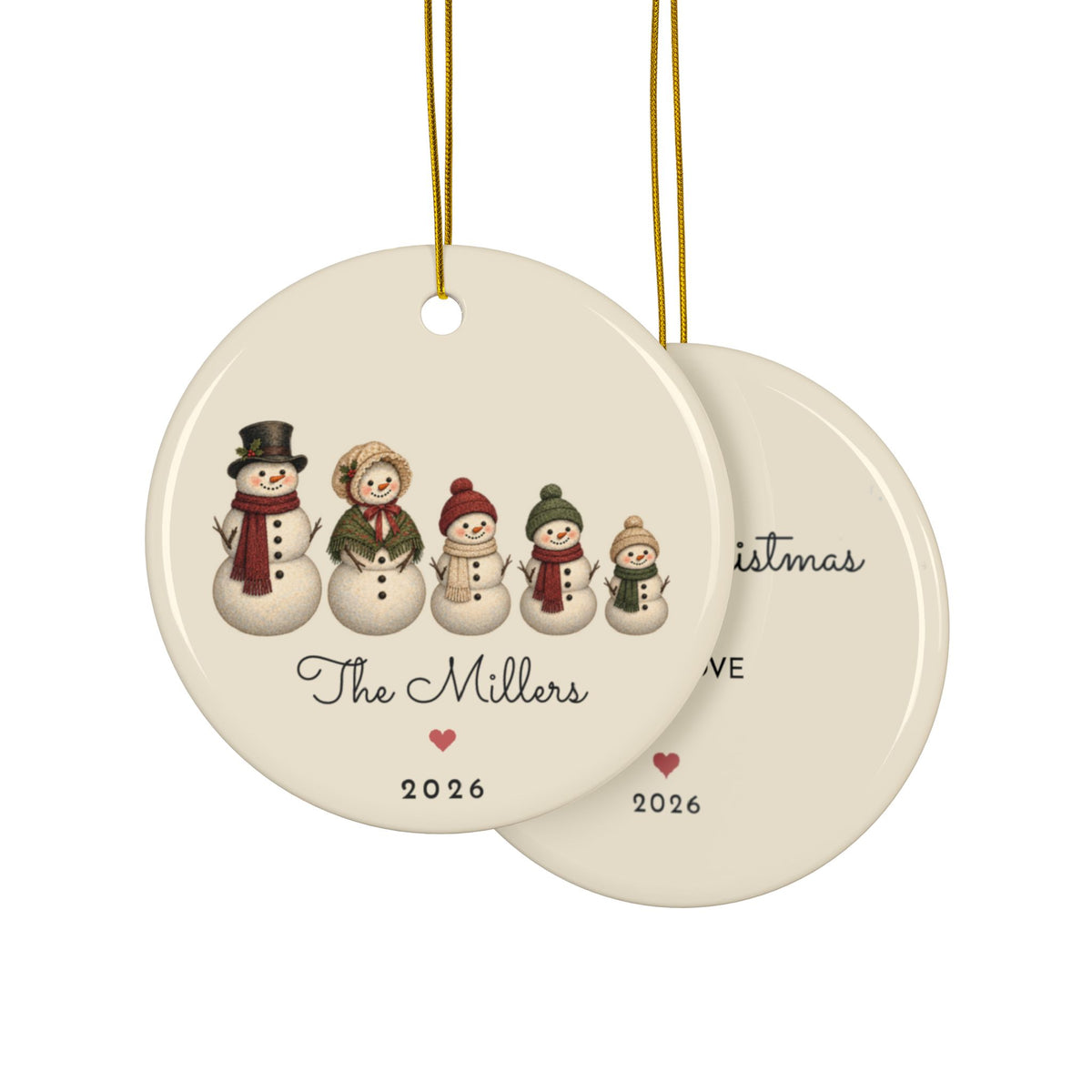 Personalized snowman family of 5 ornament, view 12
