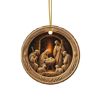 Nativity Christmas Ornament, Carved Look Ceramic Ornament with Luke 2:11 Verse, Christian Christmas Gift