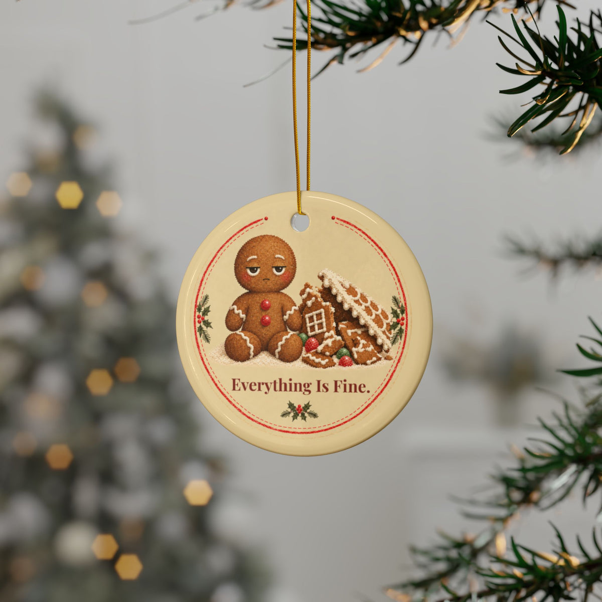 Funny gingerbread Christmas ornament Everything Is Fine, view 12