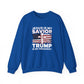 Jesus Is My Savior Trump Is My President Sweatshirt, Christian Patriotic Cross & Flag Pullover,  Conservative Faith-Based Unisex Crewneck