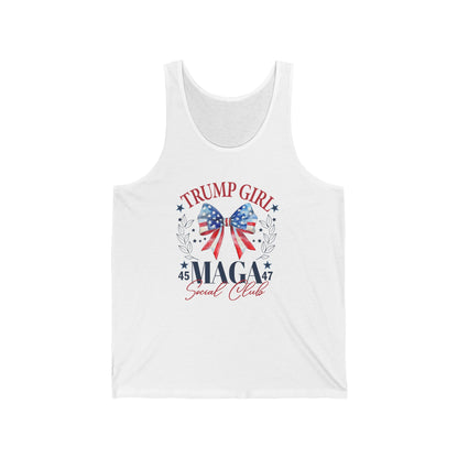 Trump Girl Tank Top – MAGA Social Club USA Flag Racerback for Conservative Women & Patriots