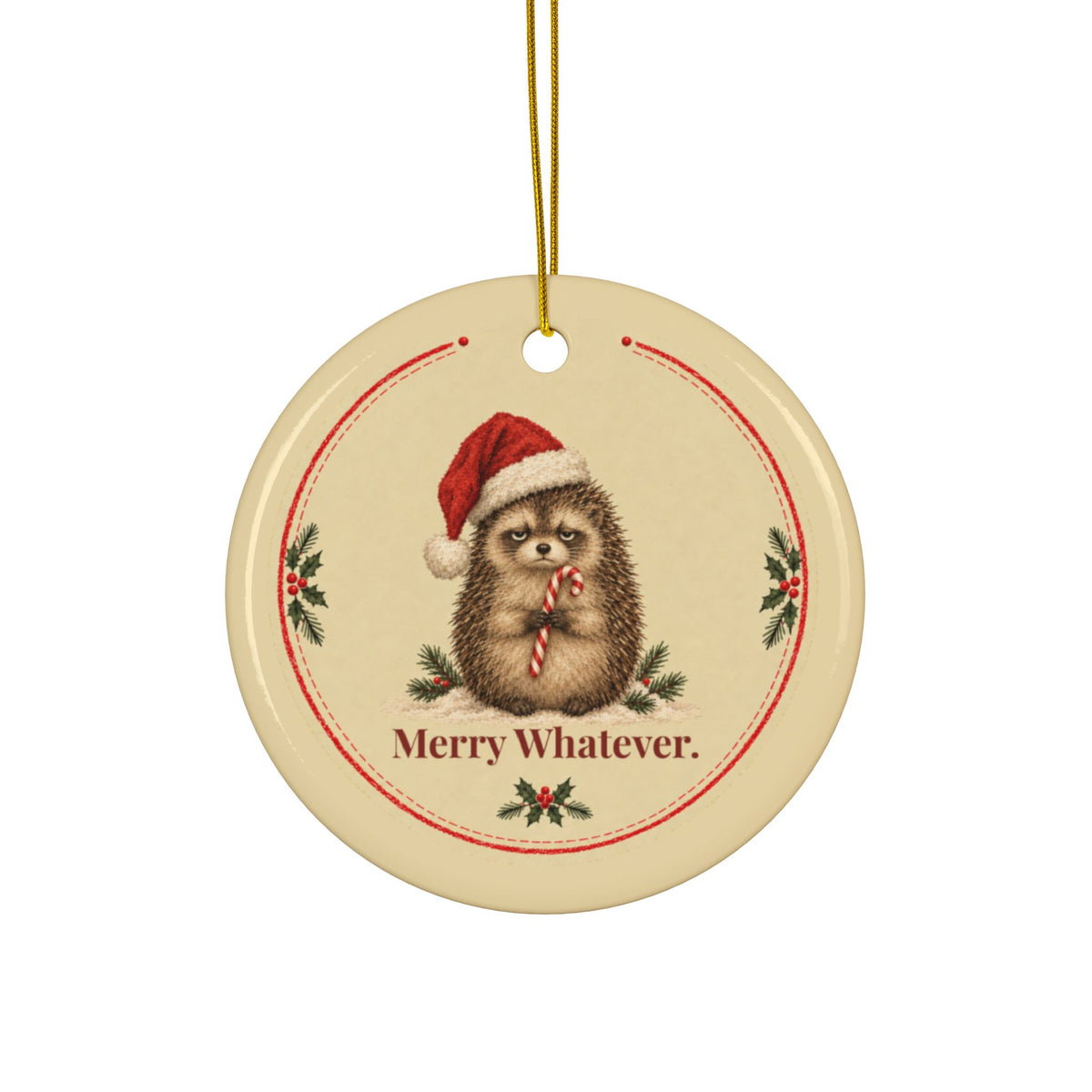 Funny hedgehog Christmas ornament Merry Whatever, view 3