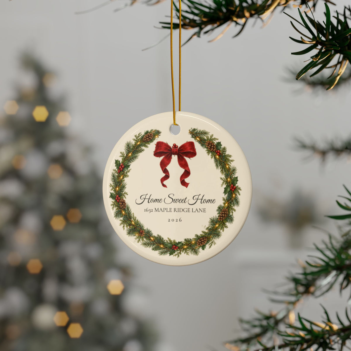 Personalized address wreath ornament, view 5