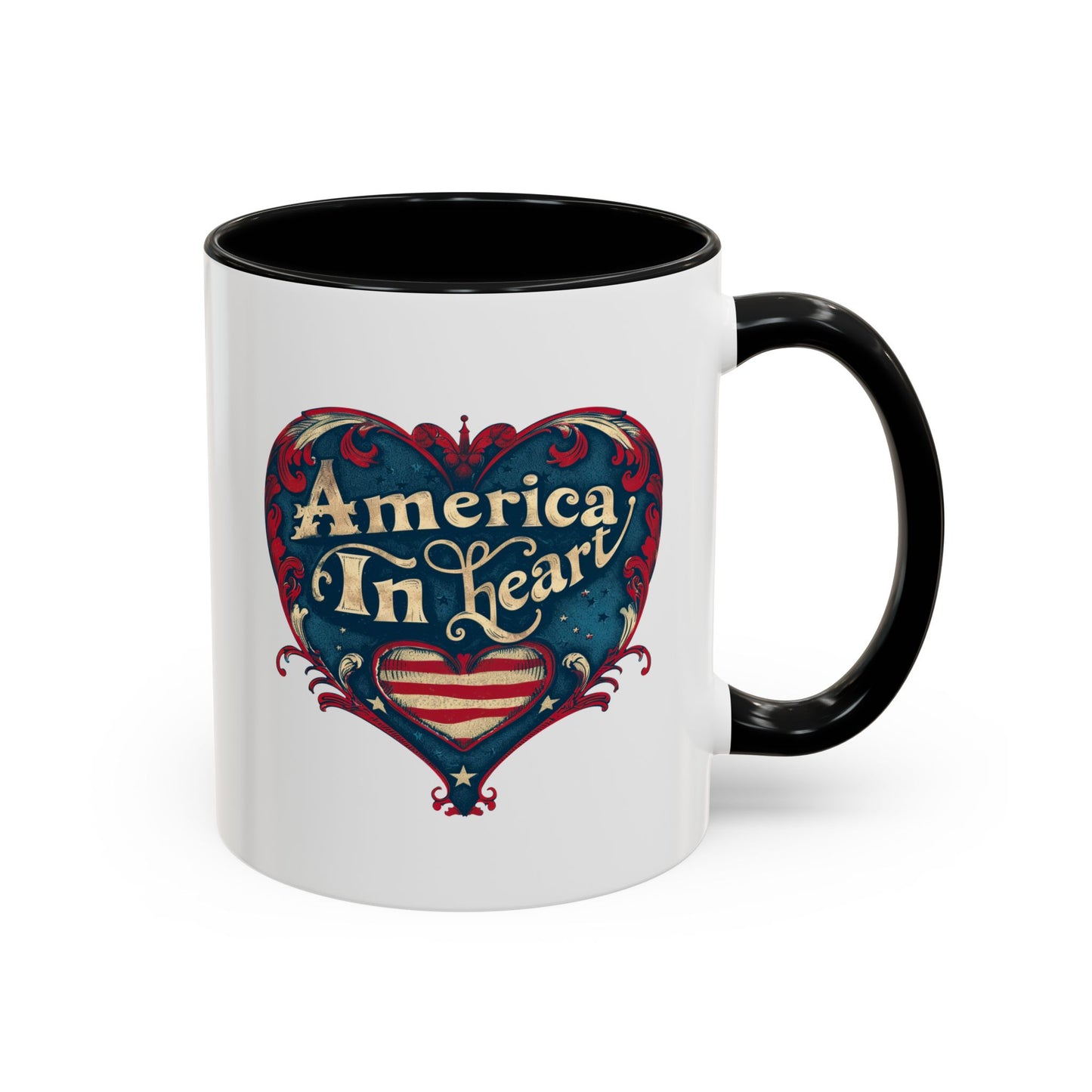 America In Heart Mug – Patriotic Coffee Cup for Veterans, July 4th, & Freedom-Loving Americans