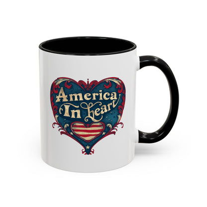America In Heart Mug – Patriotic Coffee Cup for Veterans, July 4th, & Freedom-Loving Americans