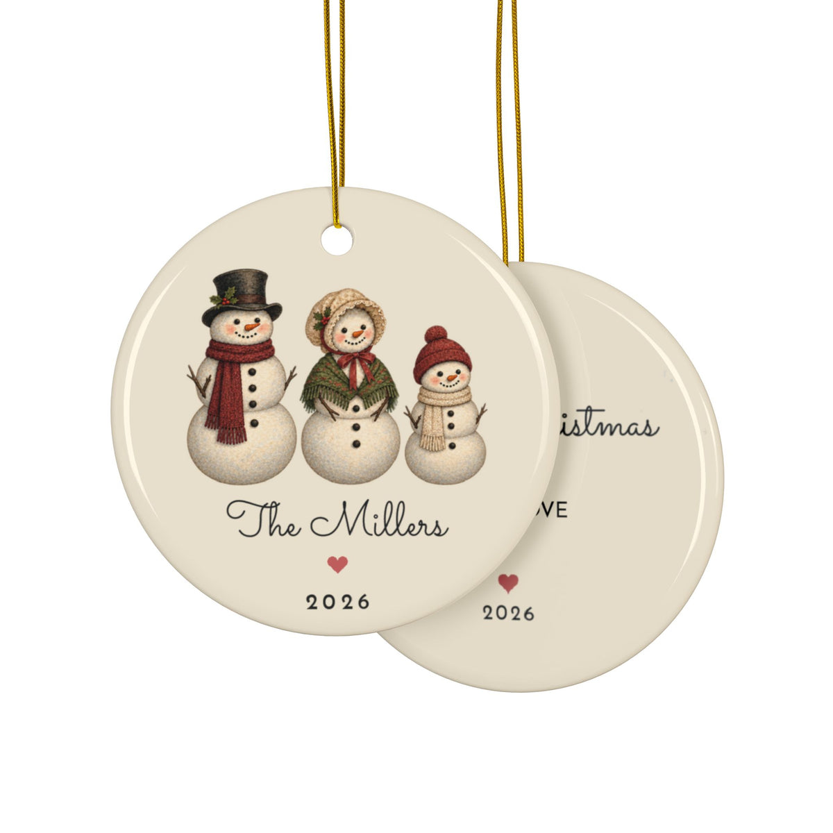 Personalized snowman family of 3 ornament, view 15