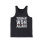 Trump Won Again Unisex Jersey Tank Patriotic Conservative Sleeveless Shirt 2024 Election Victory Apparel