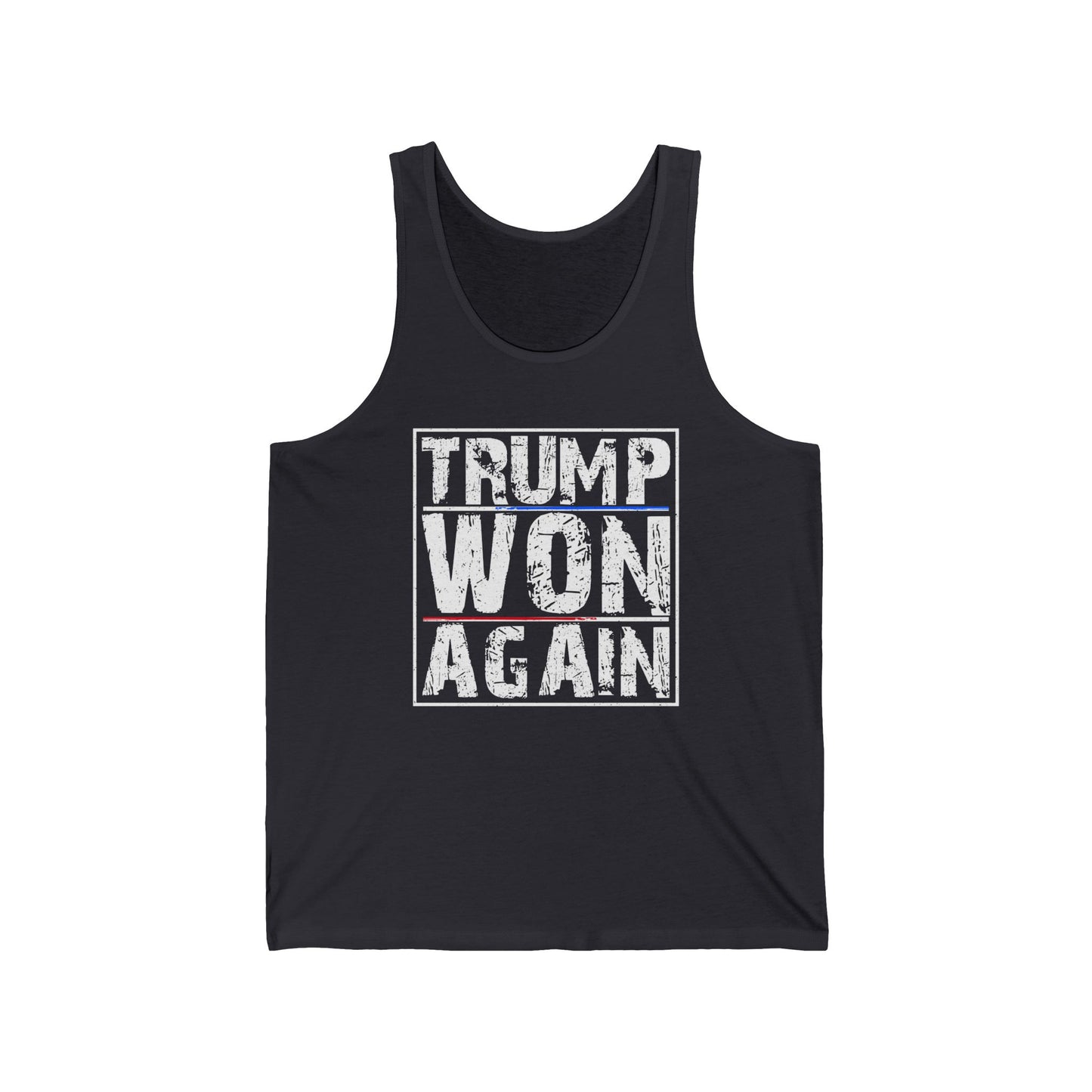 Trump Won Again Unisex Jersey Tank Patriotic Conservative Sleeveless Shirt 2024 Election Victory Apparel
