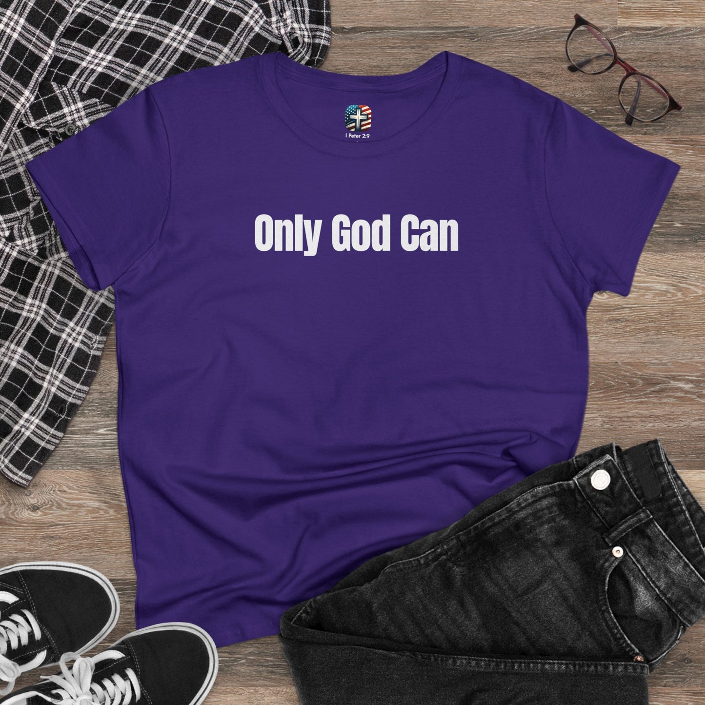 Copy of Faith Inspired "Only God Can - Turn Wounds Into Wisdom" Women's Midweight Cotton Tee