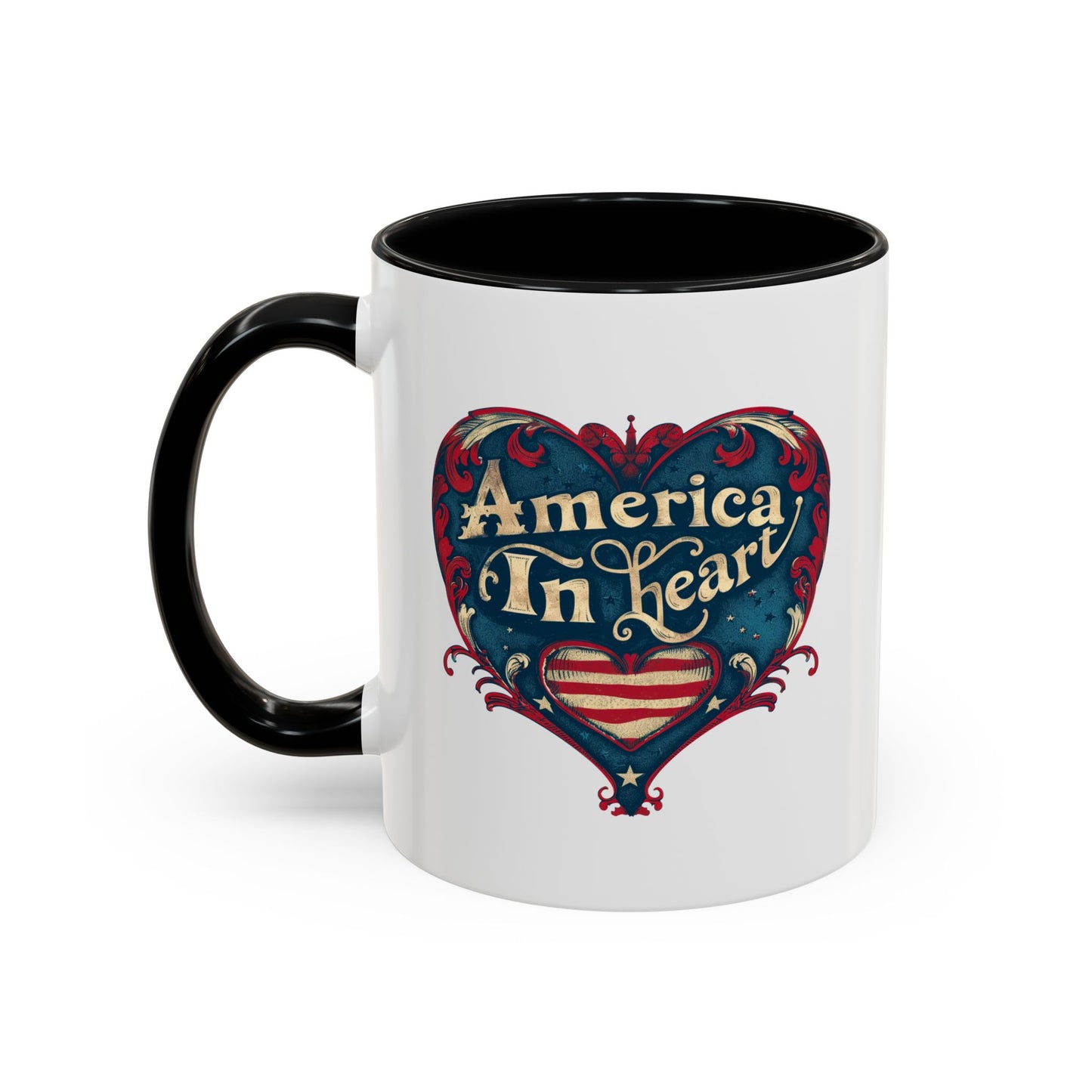 America In Heart Mug – Patriotic Coffee Cup for Veterans, July 4th, & Freedom-Loving Americans