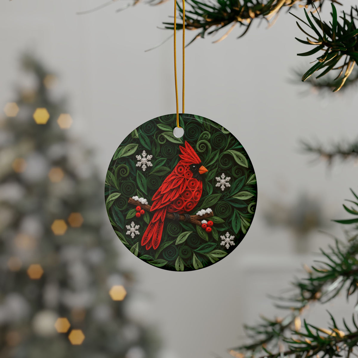 Cardinal Memorial Ornament, Personalized Name and Years, Cardinals Appear When Angels Are Near, Green Quilled Paper Look