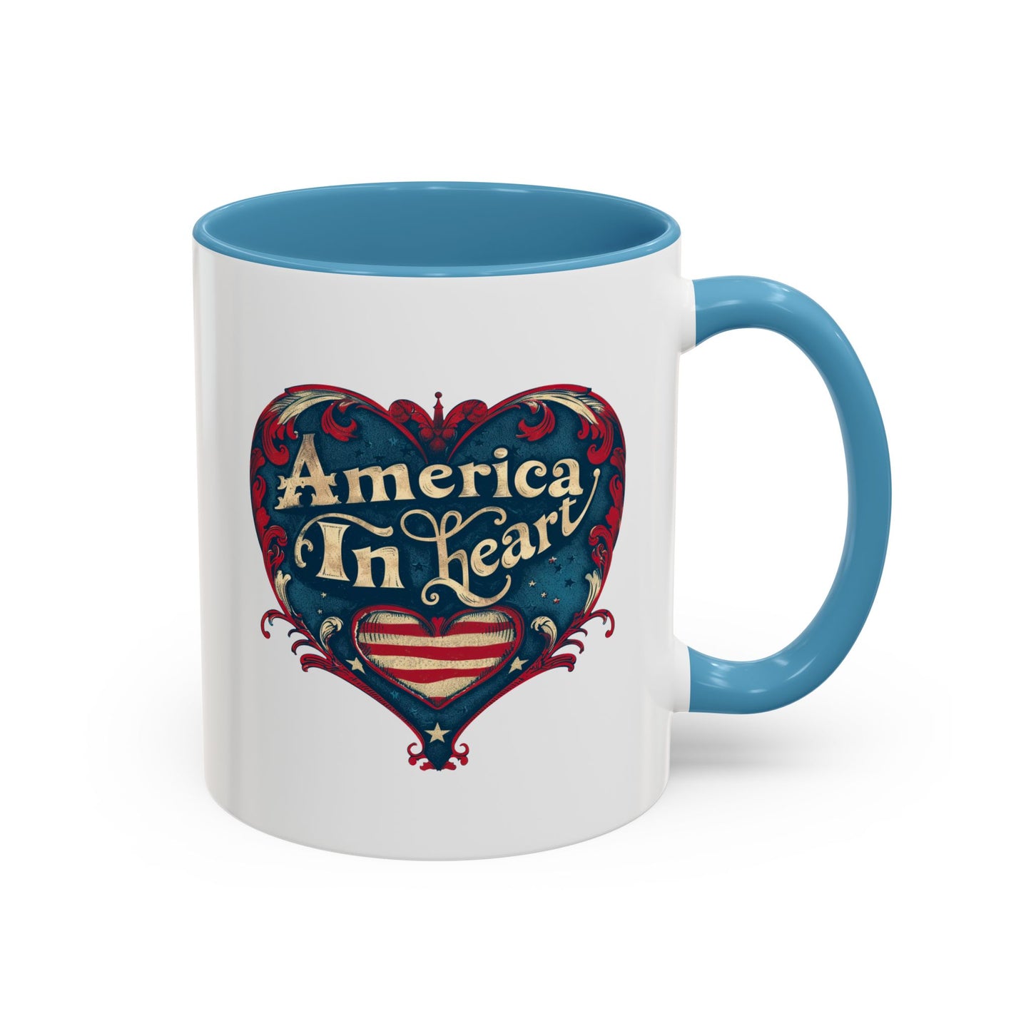 America In Heart Mug – Patriotic Coffee Cup for Veterans, July 4th, & Freedom-Loving Americans