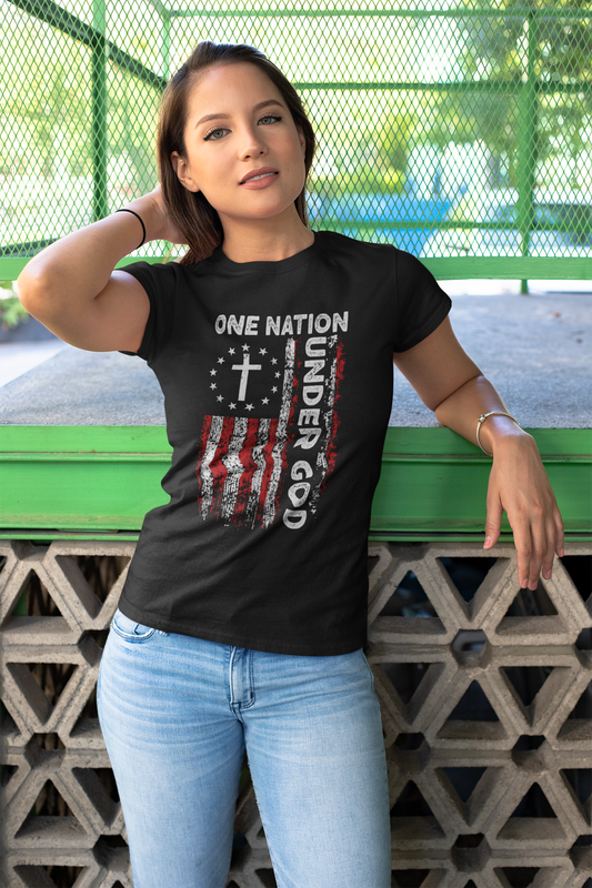 One Nation Under God TShirt  Christian Patriotic American Flag Tee for Men  Women Faith-Based USA Shirt