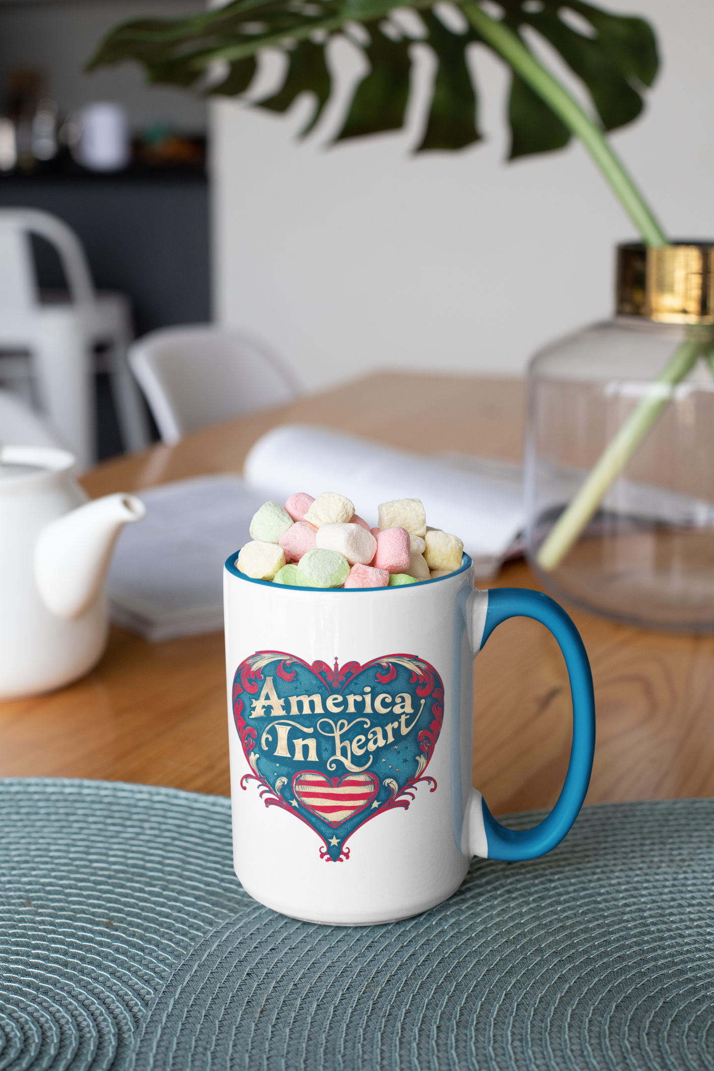 America In Heart Mug – Patriotic Coffee Cup for Veterans, July 4th, & Freedom-Loving Americans