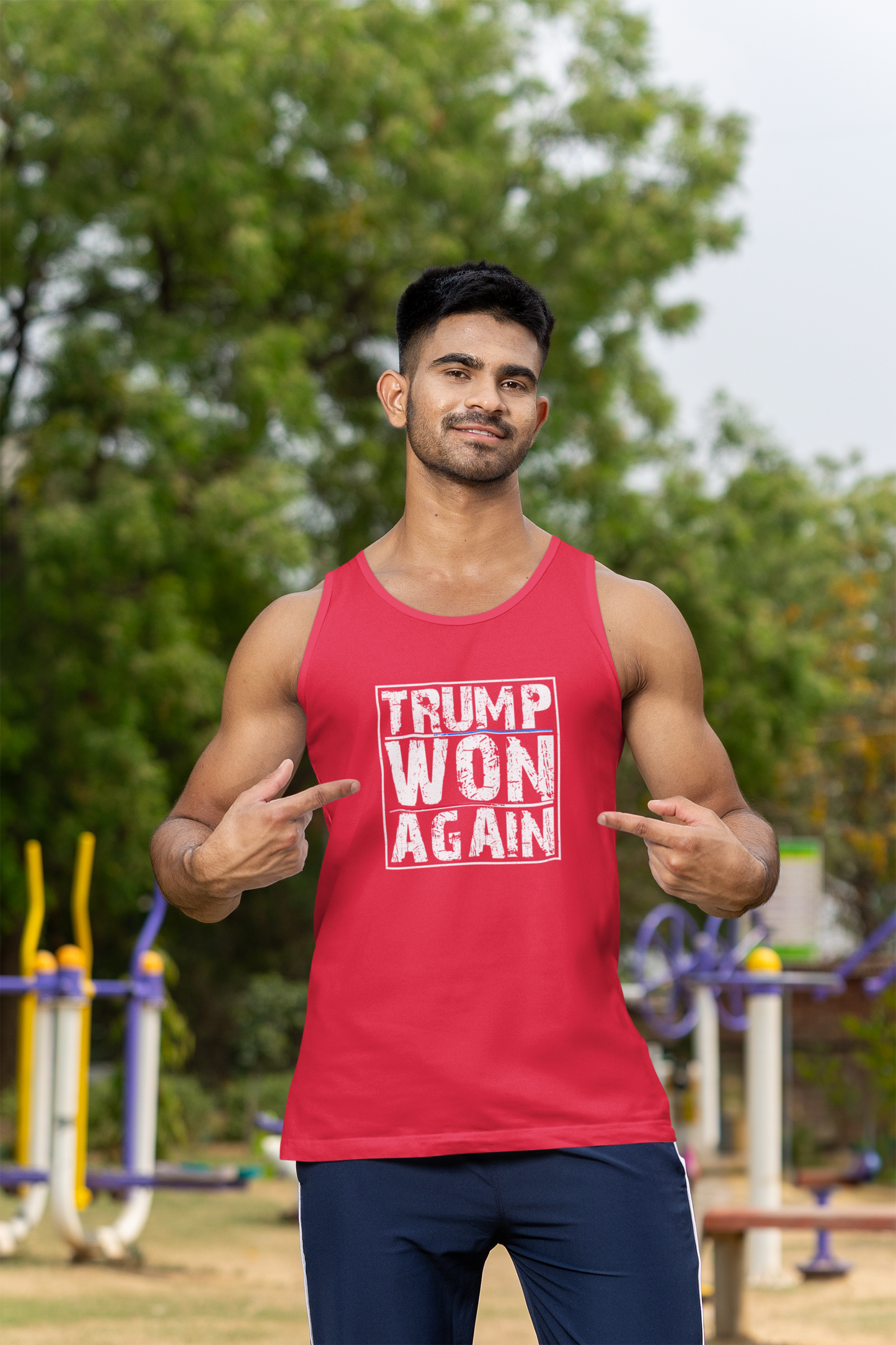 Trump Won Again Unisex Jersey Tank Patriotic Conservative Sleeveless Shirt 2024 Election Victory Apparel