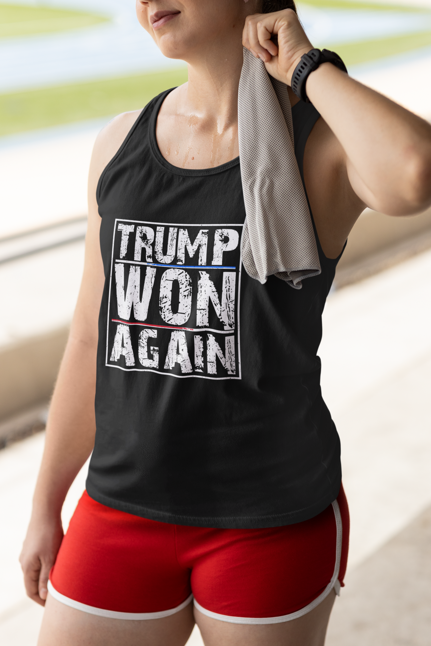 Trump Won Again Unisex Jersey Tank Patriotic Conservative Sleeveless Shirt 2024 Election Victory Apparel