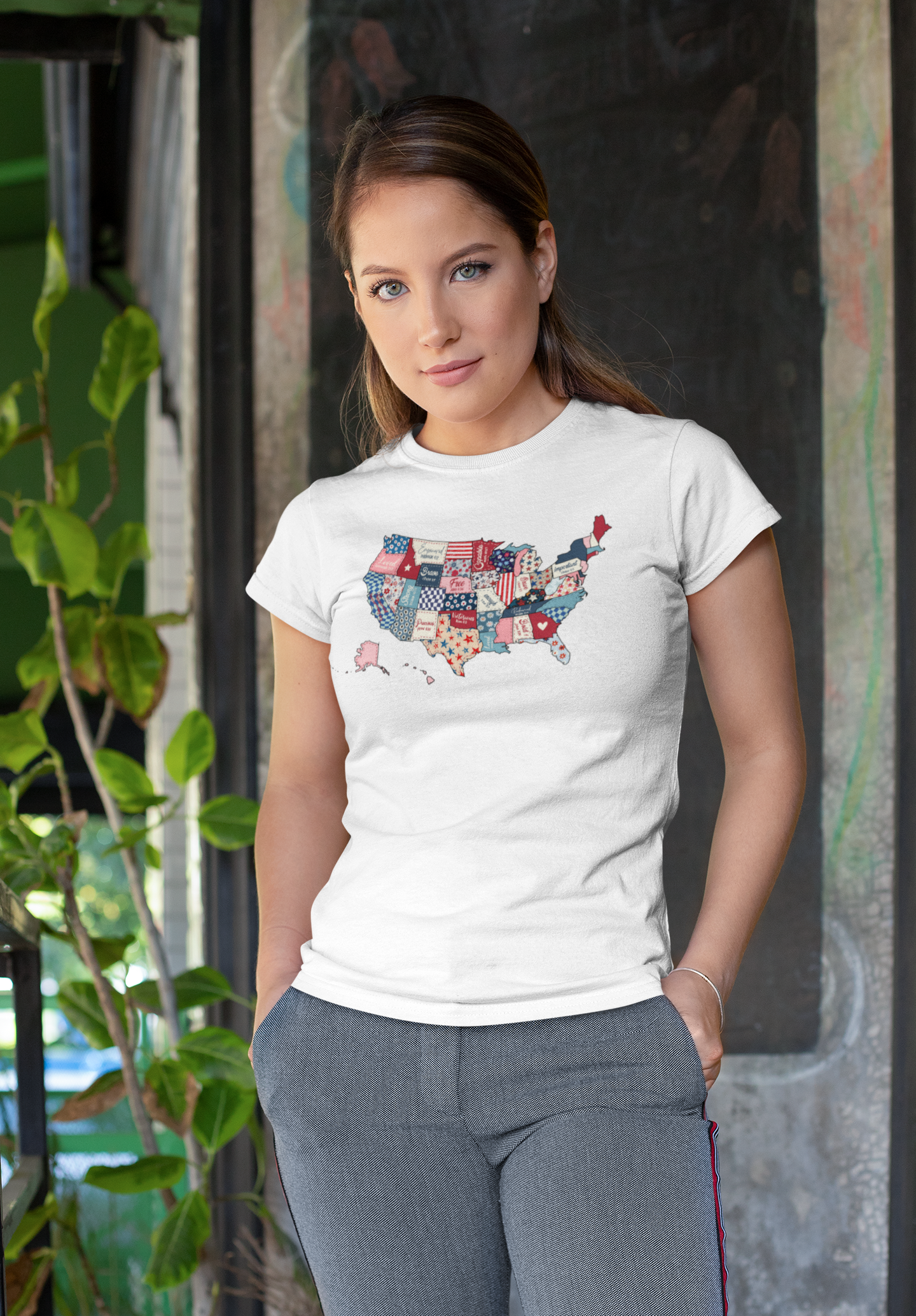 Loved Brave Strong Unisex T-Shirt Christian Patriotic USA Map Scripture Shirt for Men and Women