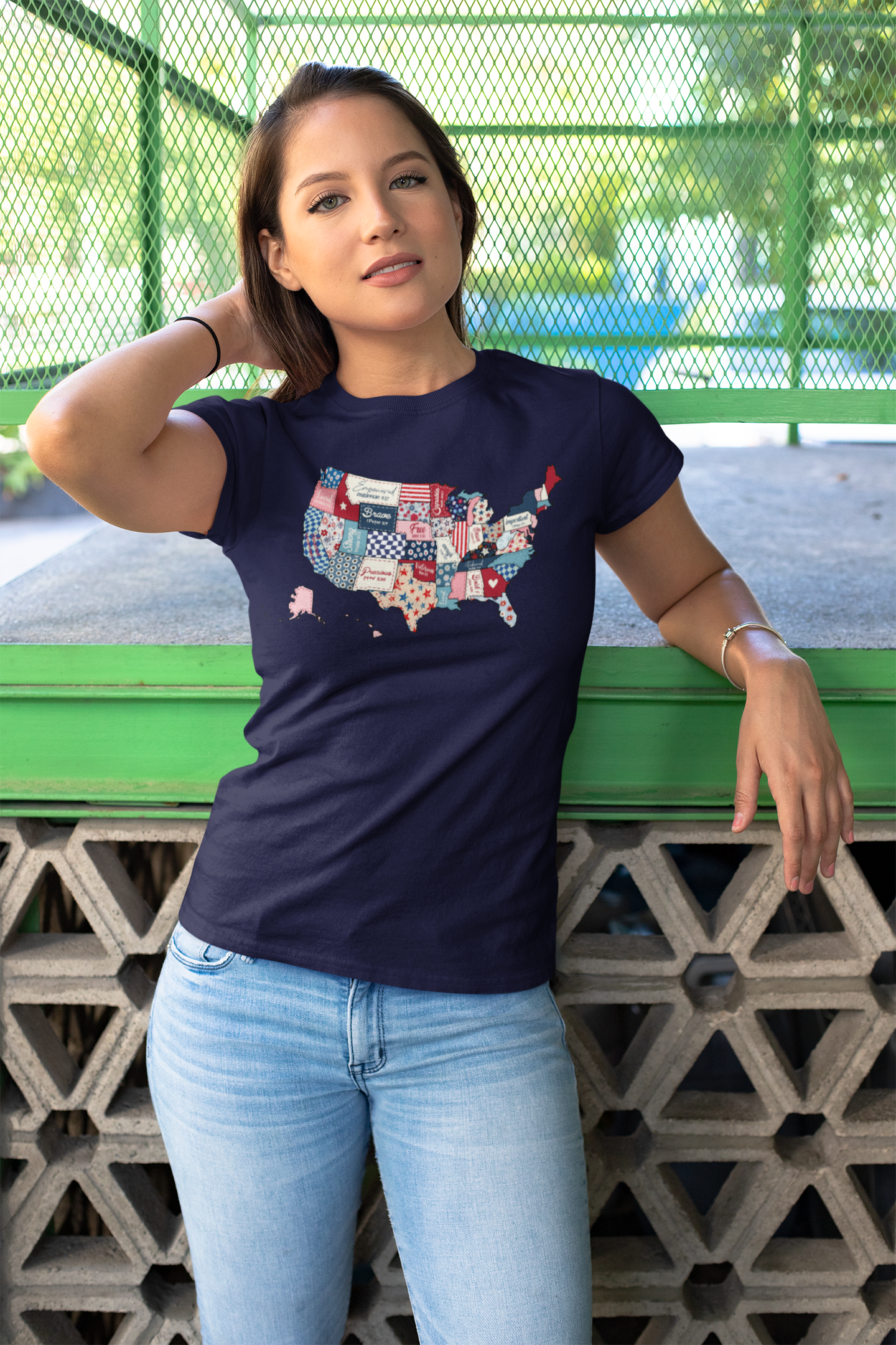 Loved Brave Strong Unisex T-Shirt Christian Patriotic USA Map Scripture Shirt for Men and Women