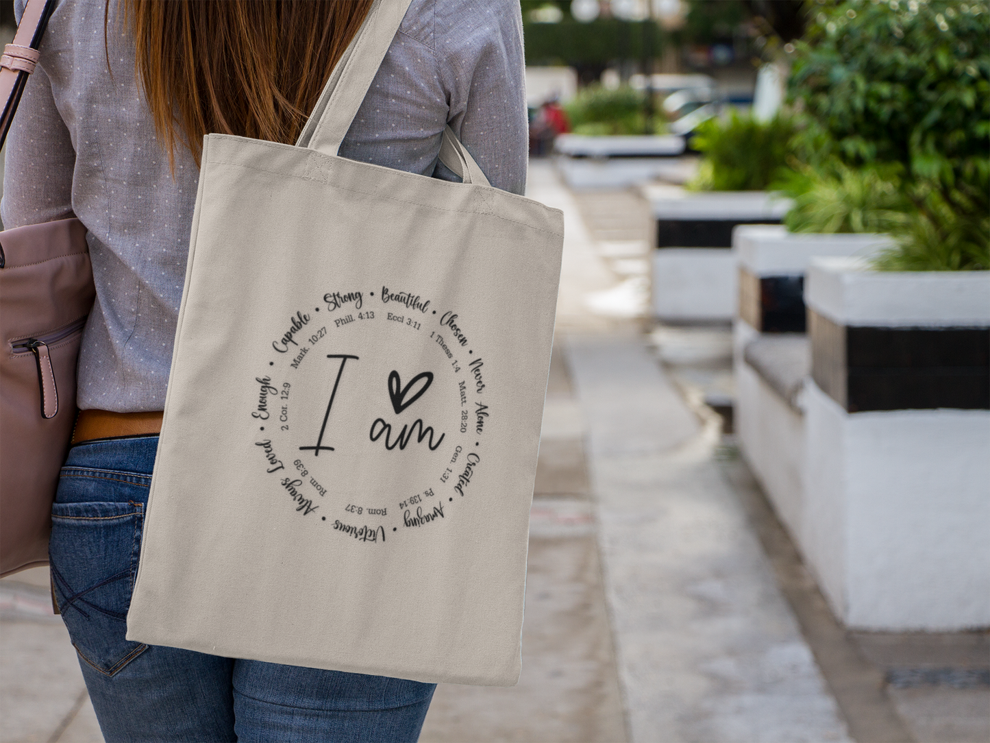 I Am Beautiful Tote – Christian Canvas Tote Bag for Women, Church, & Bible Study