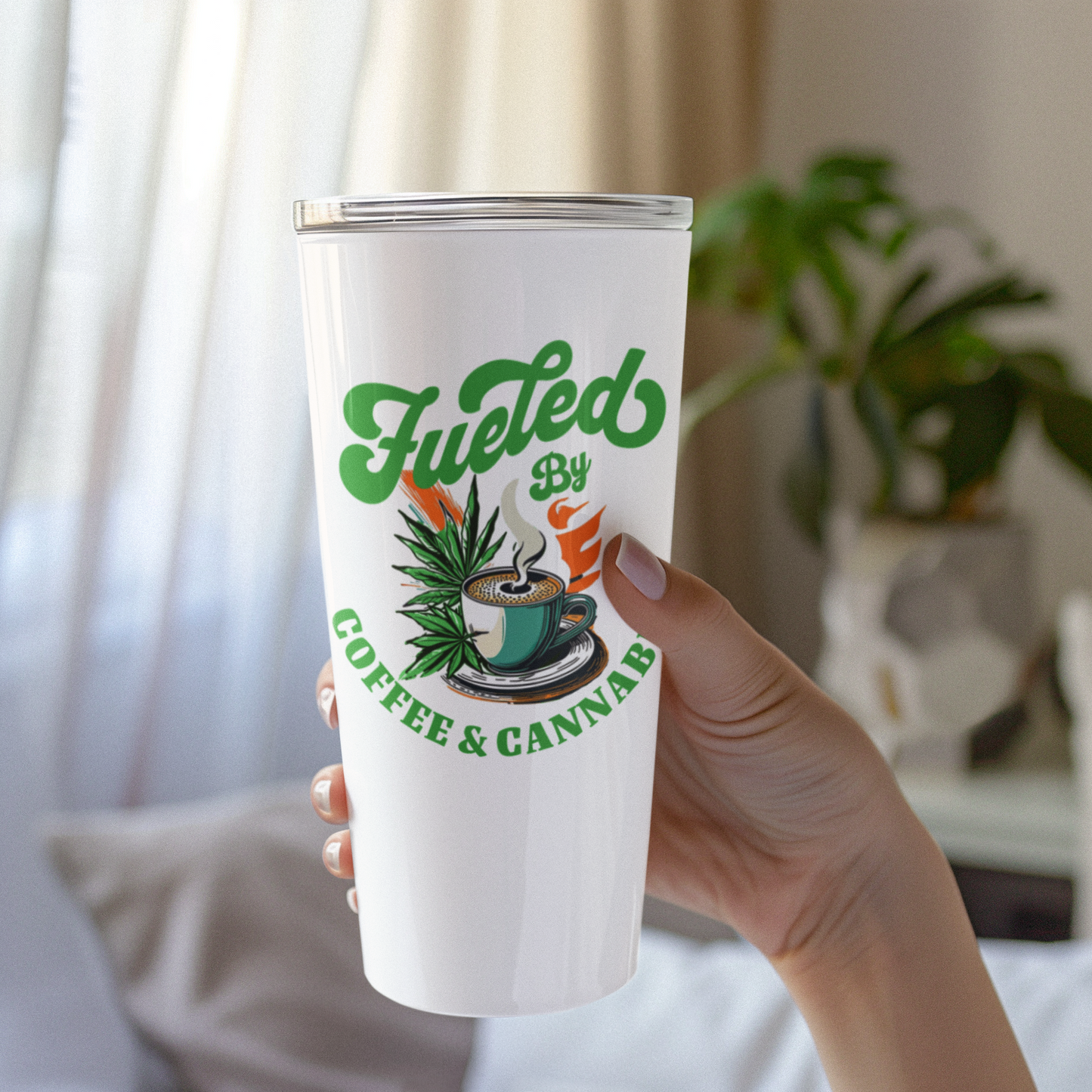 Fueled by Coffee & Cannabis Tumbler – Funny 20oz Stainless Travel Mug for Chill Creatives, Entrepreneurs, & Relaxed Rebels
