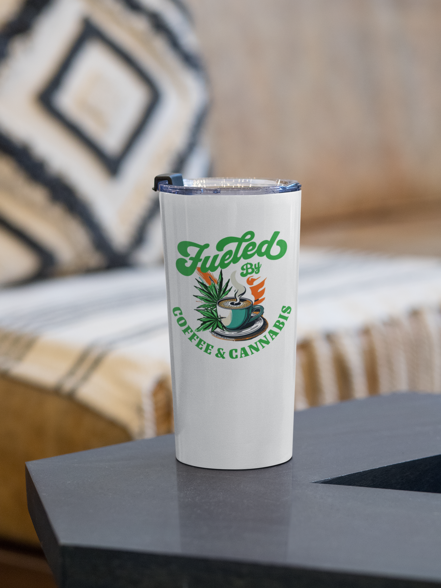Fueled by Coffee & Cannabis Tumbler – Funny 20oz Stainless Travel Mug for Chill Creatives, Entrepreneurs, & Relaxed Rebels