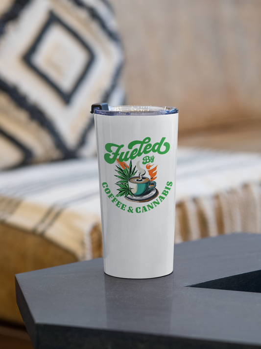 Fueled by Coffee & Cannabis Tumbler – Funny 20oz Stainless Travel Mug for Chill Creatives, Entrepreneurs, & Relaxed Rebels