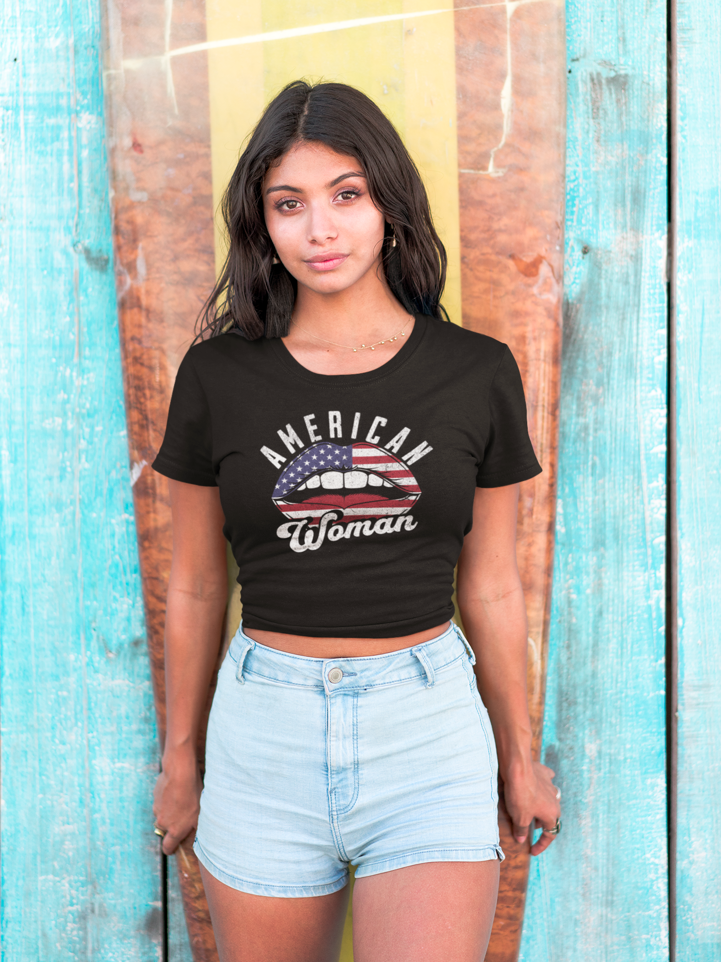 American Woman T-Shirt – Unisex Patriotic Graphic Tee with Bold Lips Design Inspired by Rock & Roll Style
