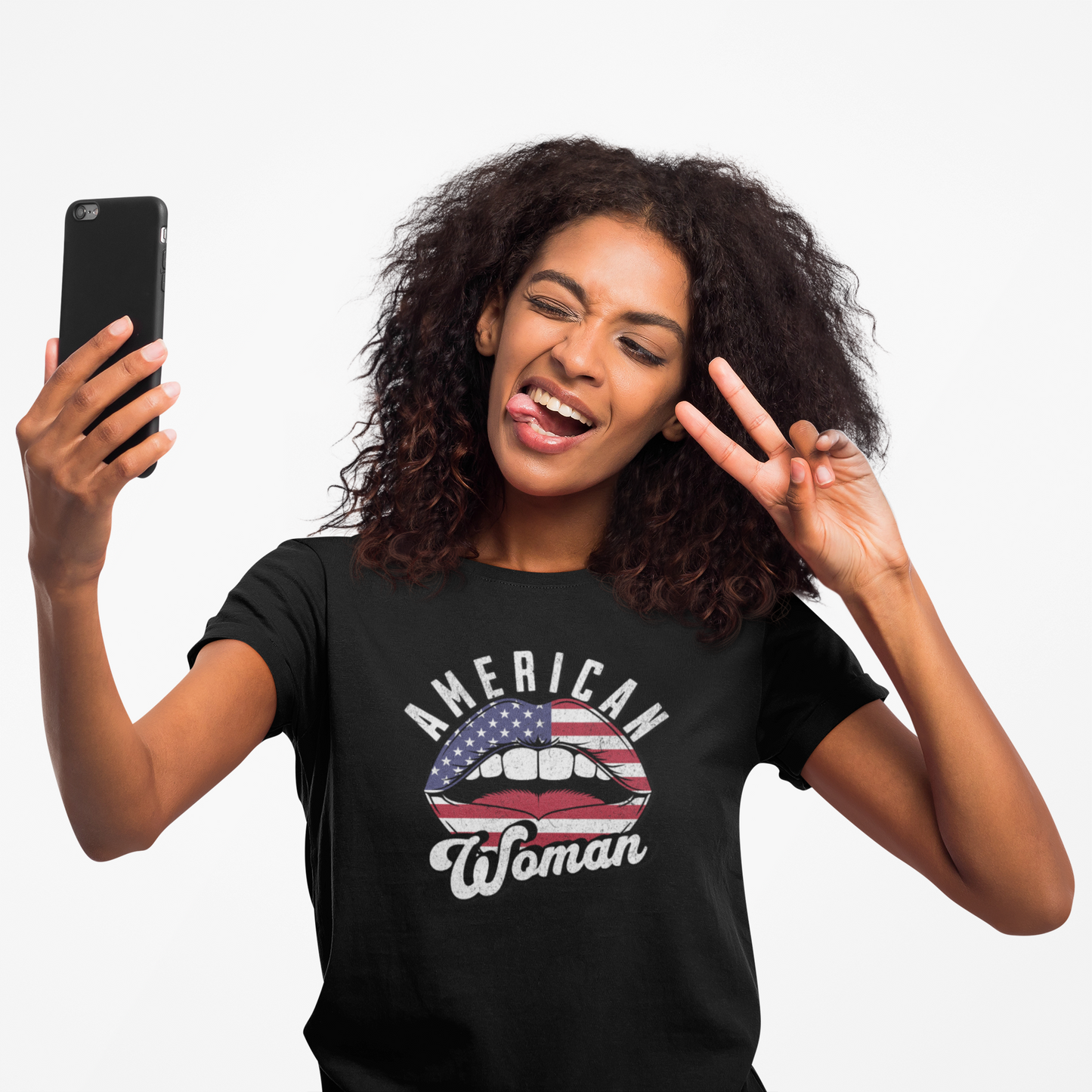 American Woman T-Shirt – Unisex Patriotic Graphic Tee with Bold Lips Design Inspired by Rock & Roll Style