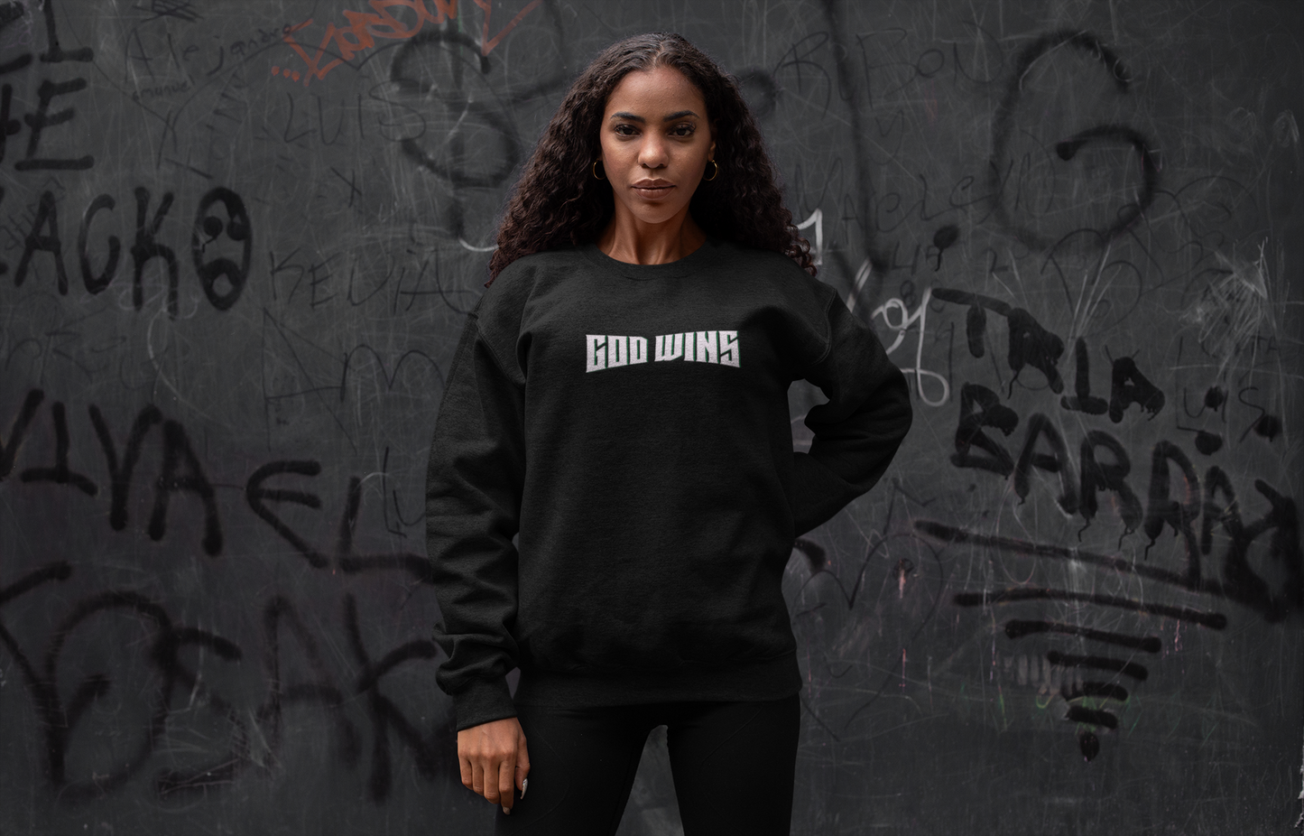 God Wins Crewneck Sweatshirt – Christian Faith Apparel with GreenBeard Militia Back Design