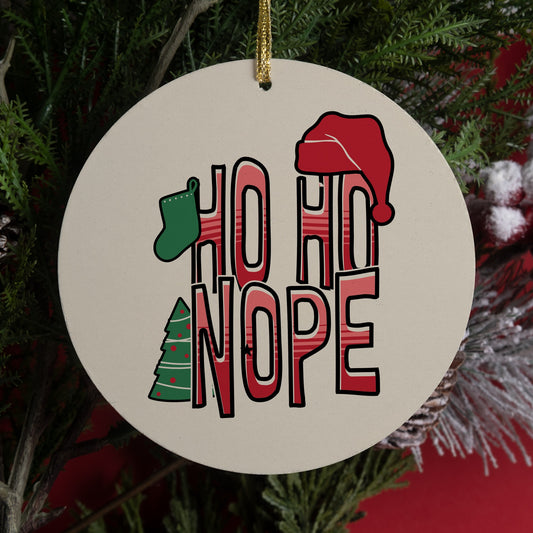 Funny Christmas ornament that says Ho Ho Nope