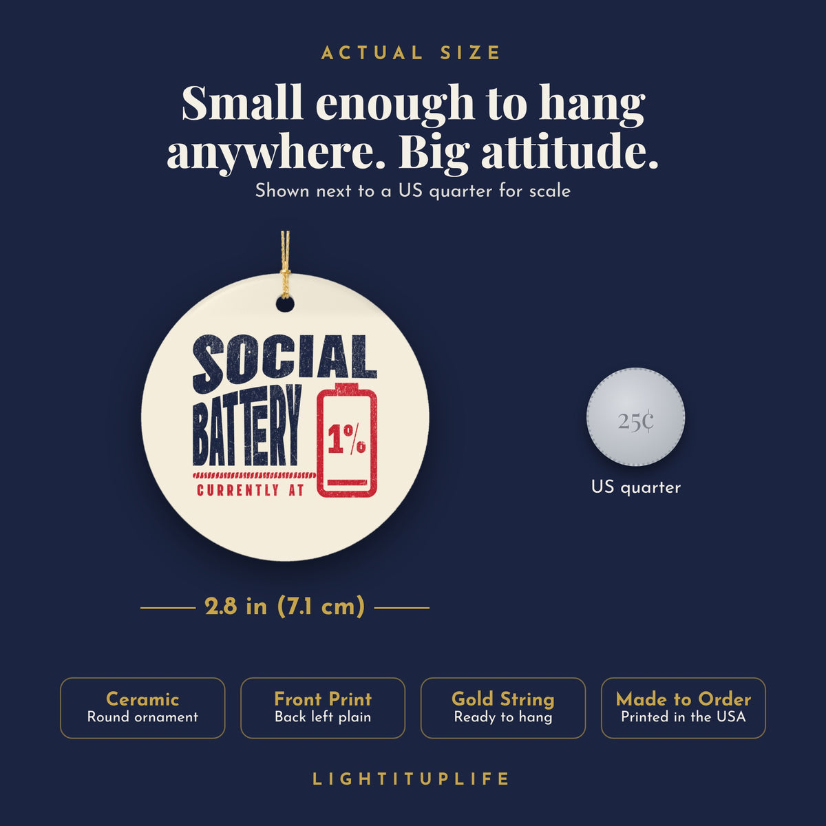 Funny introvert Christmas ornament Social Battery 1%, view 4